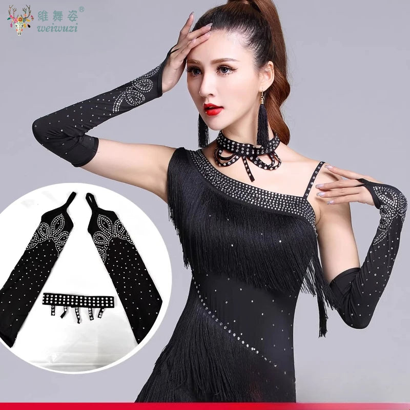 Rhinestone Fringe Dance Sleeves & Accessory Options