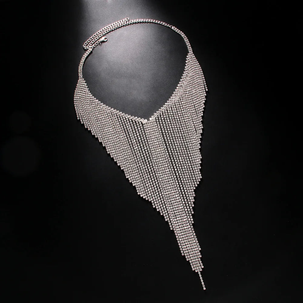 Wide Rhinestone Statement Collar Necklace