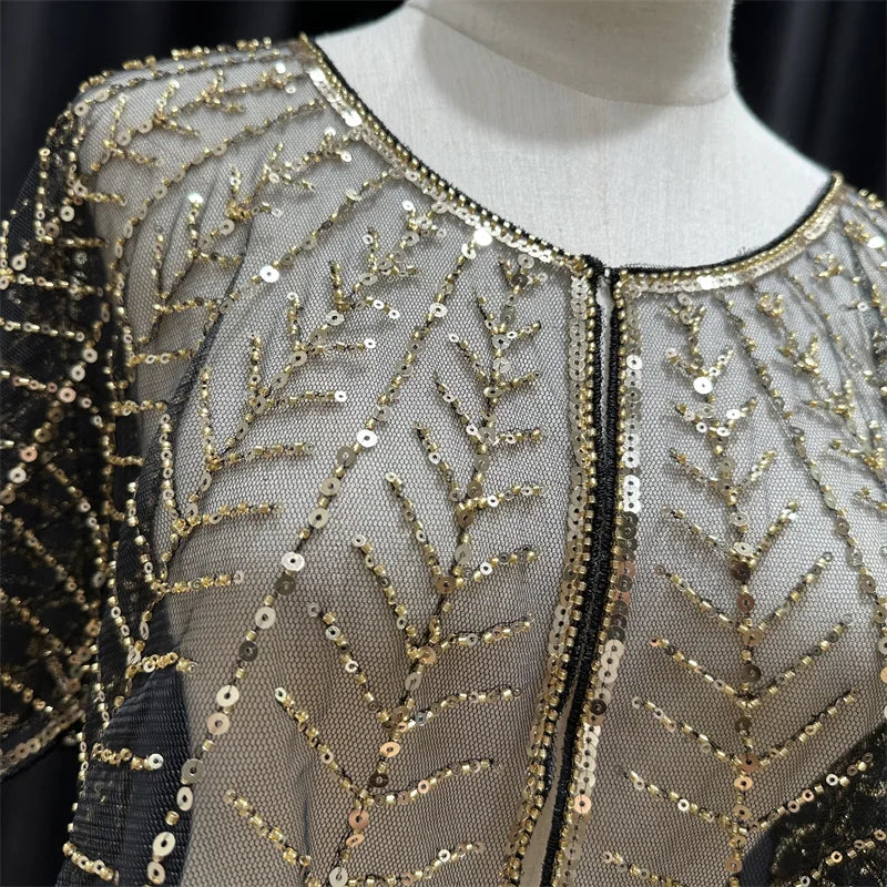 Sparkly Sequin & Beaded Leaf Mesh Capelet Evening Shawl Bolero Jacket