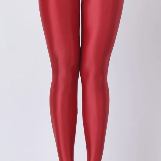 Thin Sheer Oil Glossy High-Stretch Pencil Pants Candy Color Yoga Leggings