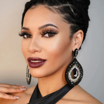 Oversized Black Crystal Hoop Earrings Drag Queen Stage Performance Drop Jewelry