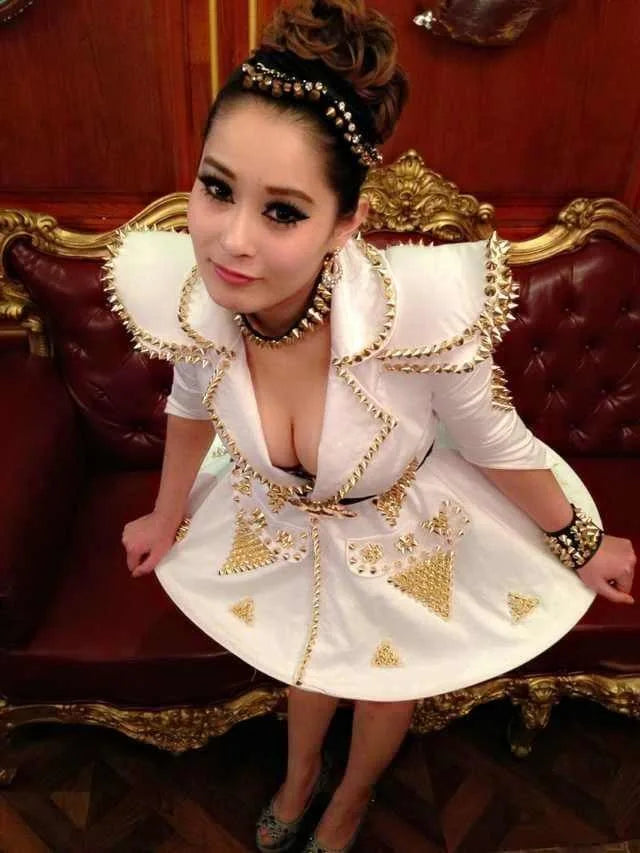 White Faux Leather Studded Stage Dress & Fluffy Skirt Pop Singer Costume Set