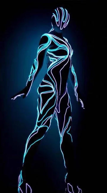 Optic Fiber LED Light-Up Catsuit Neon Muscle Wire Jumpsuit Stage Performance Costume