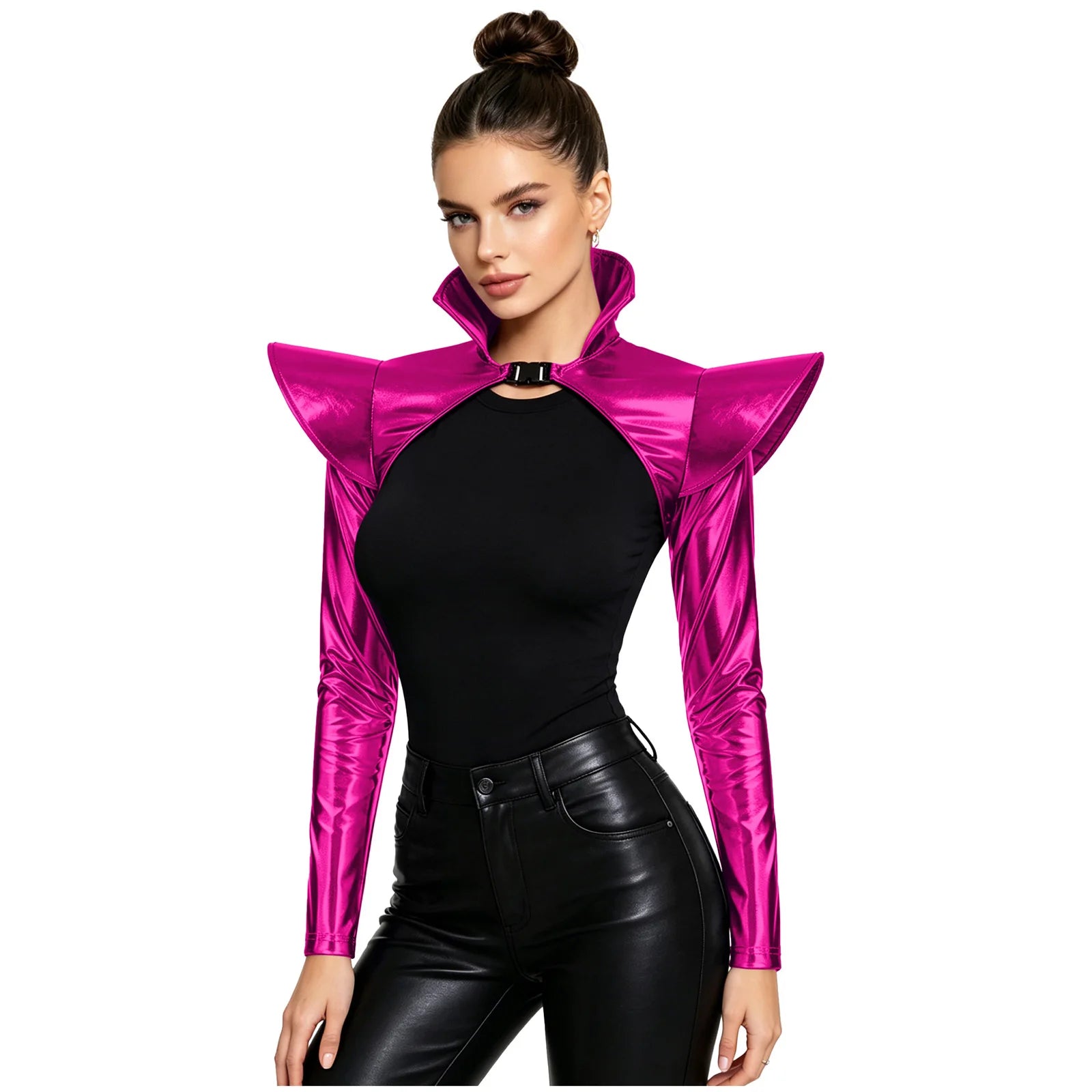 Metallic Shoulder Armor Shrug Crop Top & Sleeves Futuristic Pauldron Stage Costume