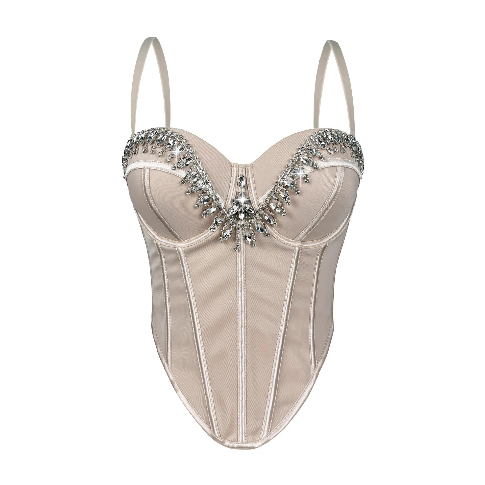 Rhinestone Embroidered Denim Bustier Corset Crop Top Stage Bralette