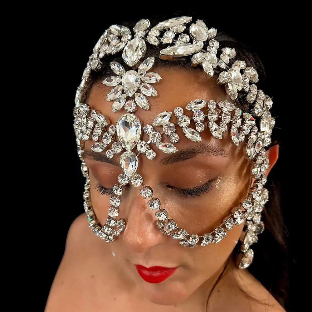 Exaggerated Rhinestone Masquerade Jewelry Face Mask