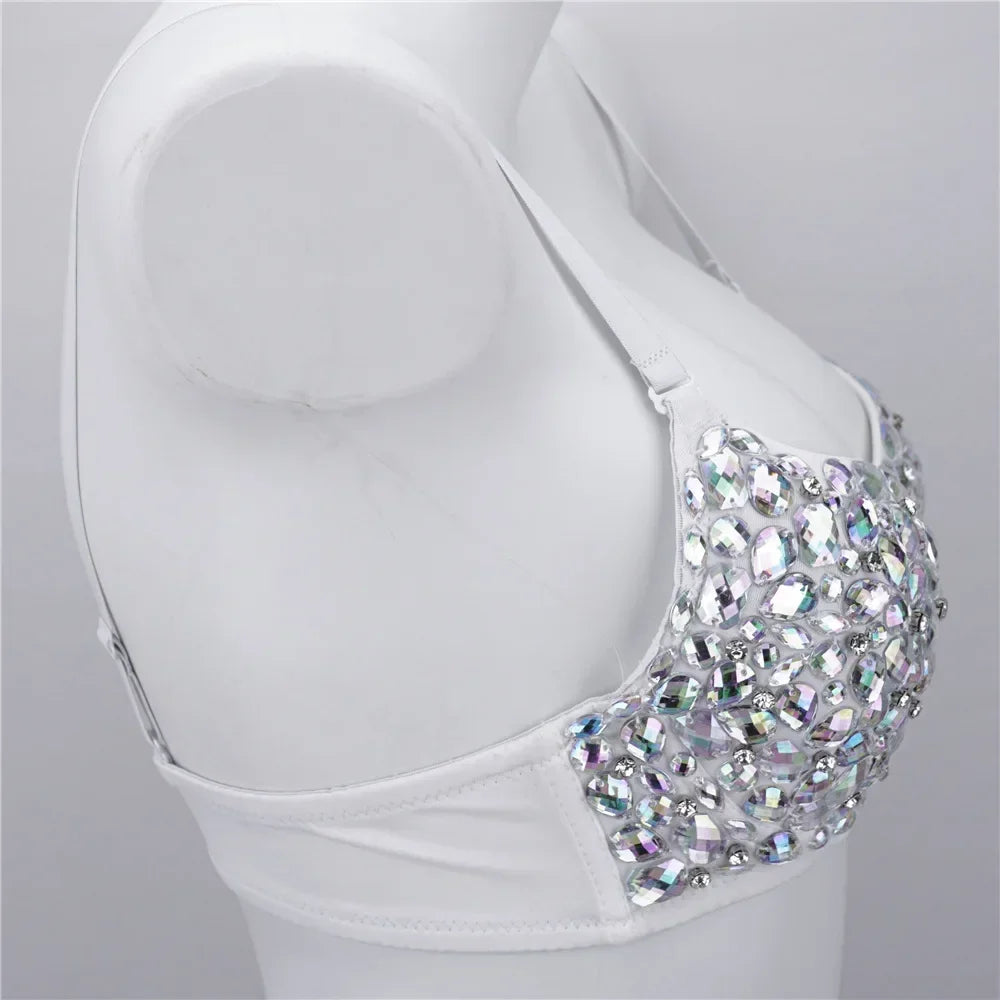 Sparkly Rhinestone Corset Top Showgirl Stage Performance Bustier Bra Top