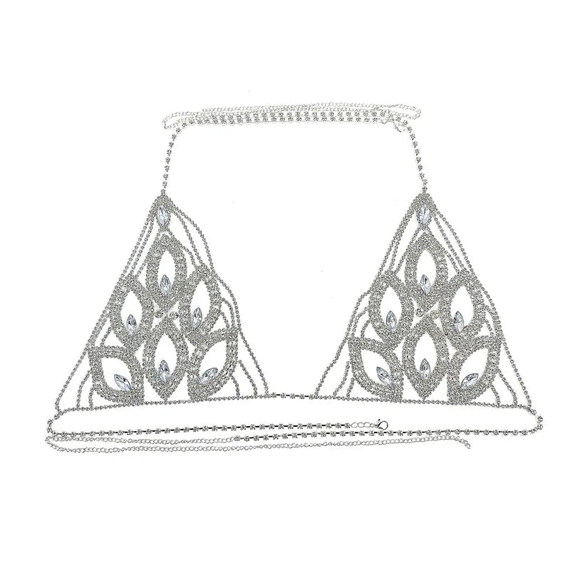 Rhinestone Leaf Bra & Thong Body Chain