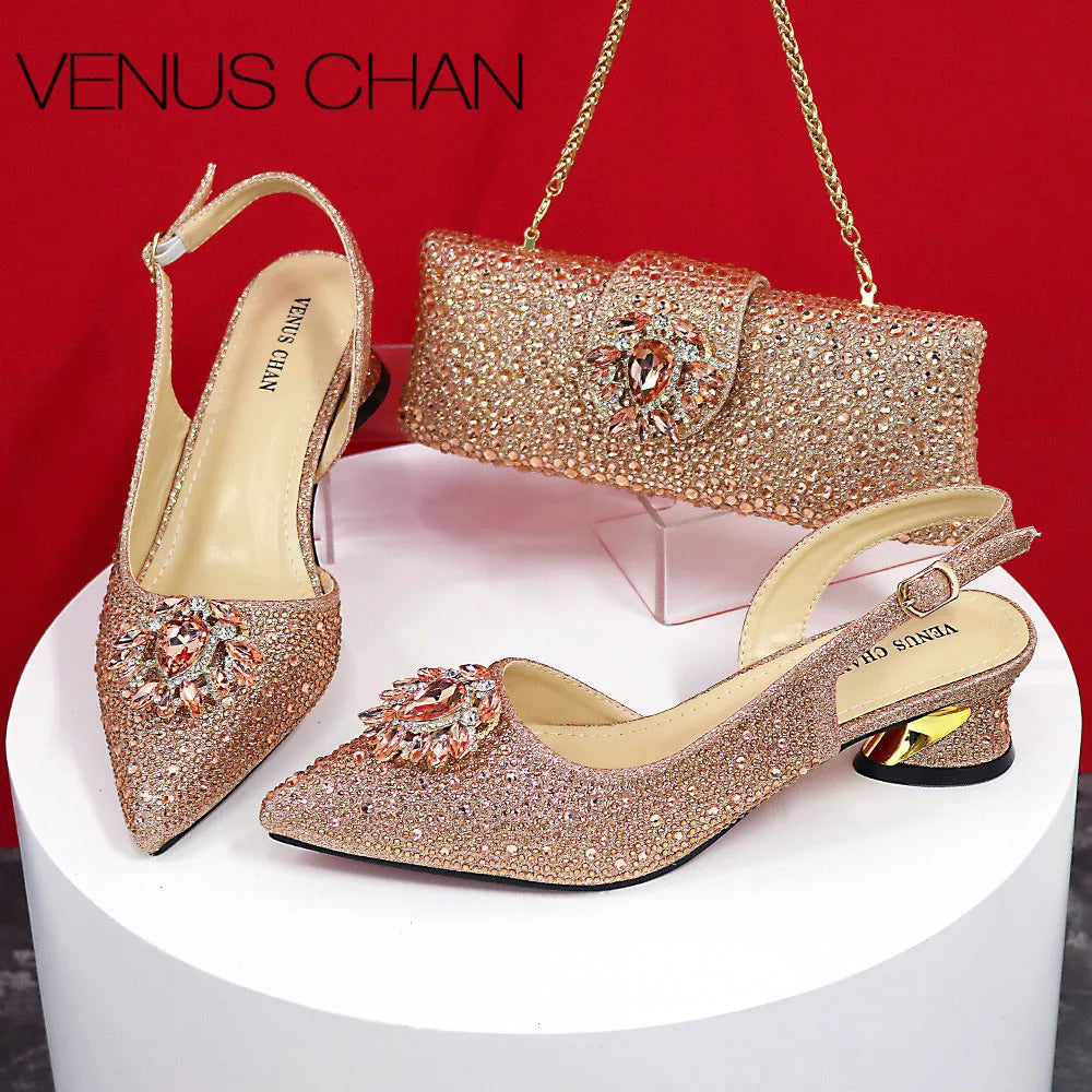 Pointed Toe Thin Heel Shoes and Matching Bag Set