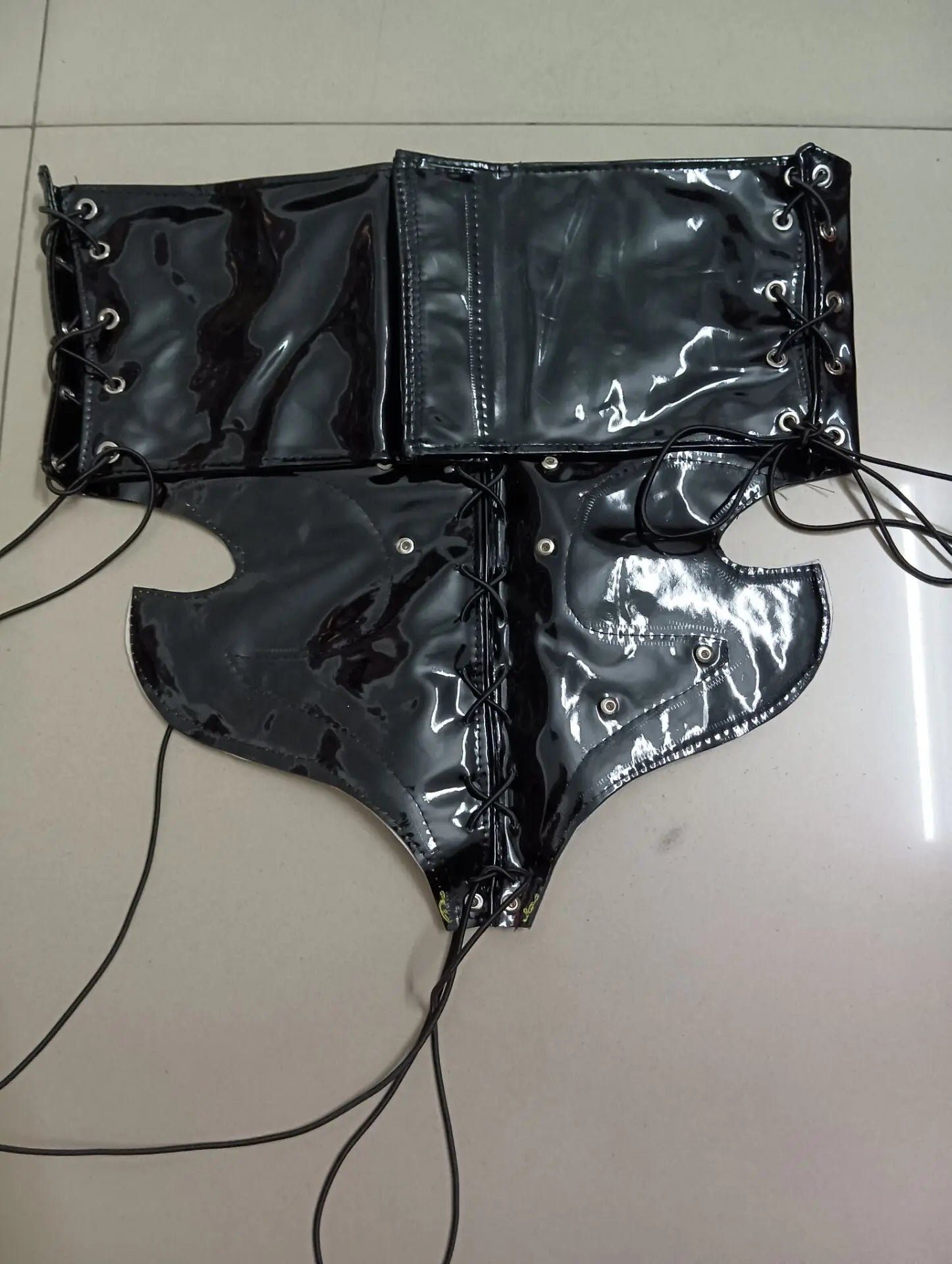 PU Leather Flame Bikini, Collar & Harness Shorts 3-Piece Gogo Performance Costume Set