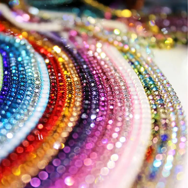 The Stardust Spectrum Stream – Premium Color-Matched Glass Crystal Rhinestone Cup Chain Trim