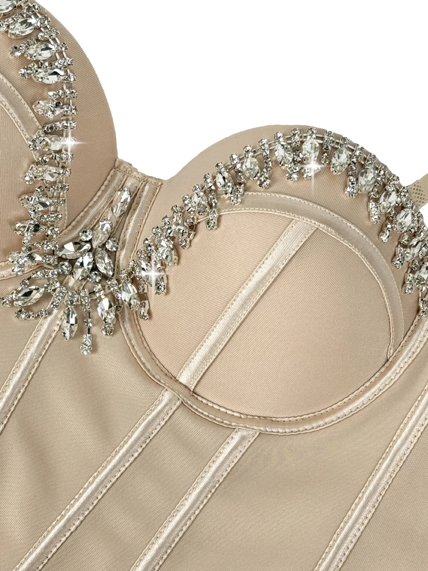 Rhinestone Embroidered Denim Bustier Corset Crop Top Stage Bralette