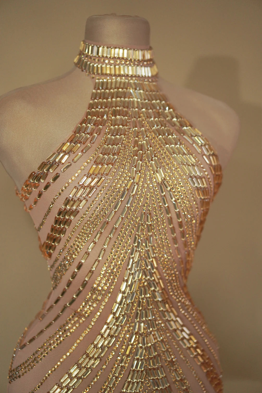 Sparkly Rhinestone High-Neck Sheath Mini Dress Stage Dance Costume