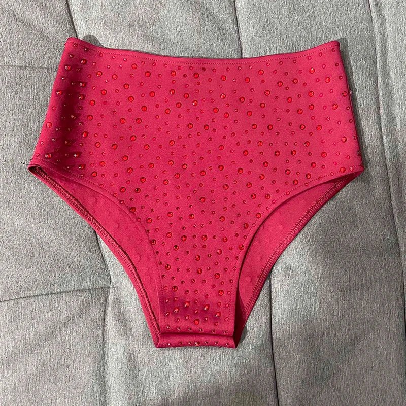Red Rhinestone High-Waist Pole Dance Shorts & Gogo Performance Bottoms