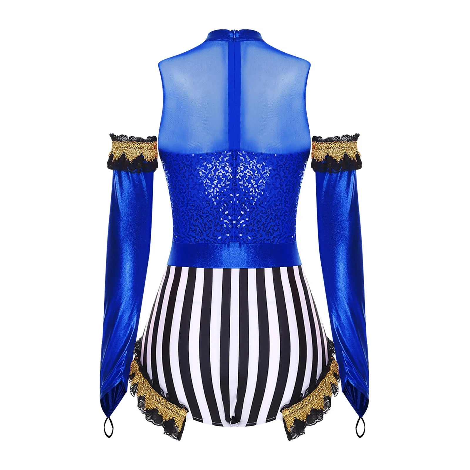 Circus Ringmaster Sequin Striped Bodysuit & Metallic Gloves 2-Piece Stage Costume Set