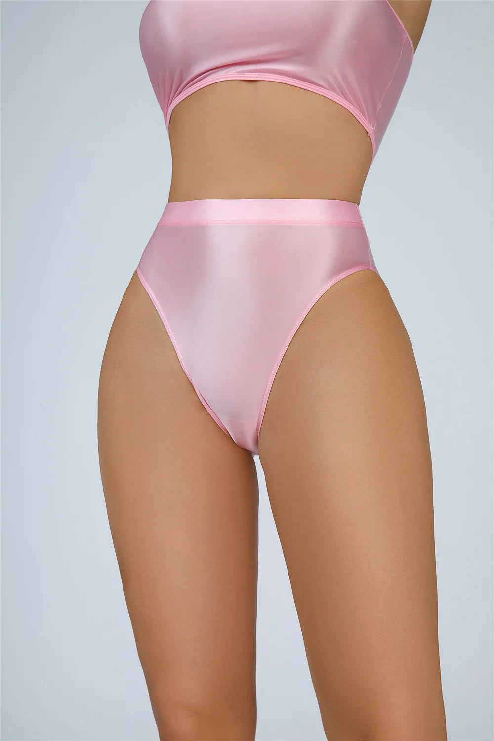 High-Waist Oil Glossy Sheer G-String Thong Satin Smooth Seamless Briefs