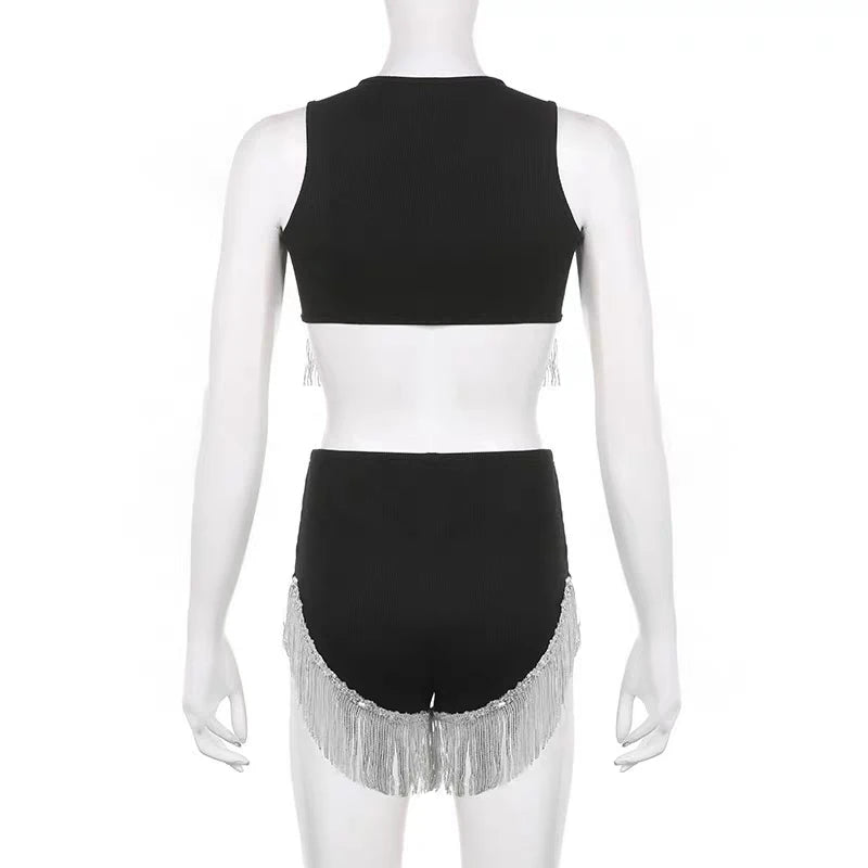 Shiny Fringe Performance Top & Shorts Set
