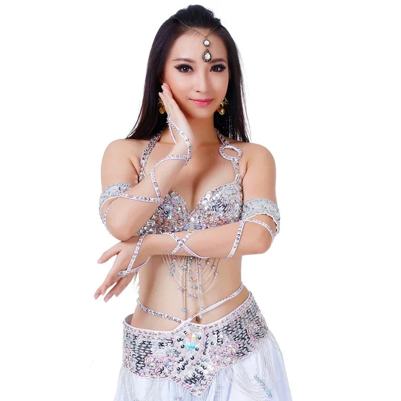 Dazzling Beaded Belly Dance Bra & Belt 2-Piece Costume Outfit Set