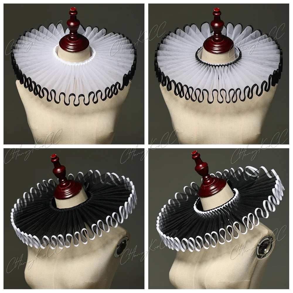 Vintage Renaissance Pleated Mesh Neck Ruff Gothic Clown Collar Choker Costume Accessory