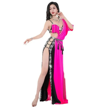 Sparkly Shaabi Belly Dance Competition Gown 4-Piece Beaded Bra, Skirt, Robe & Shorts Set