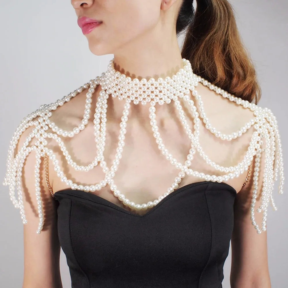 Imitation Pearl Shoulder Chain Shawl