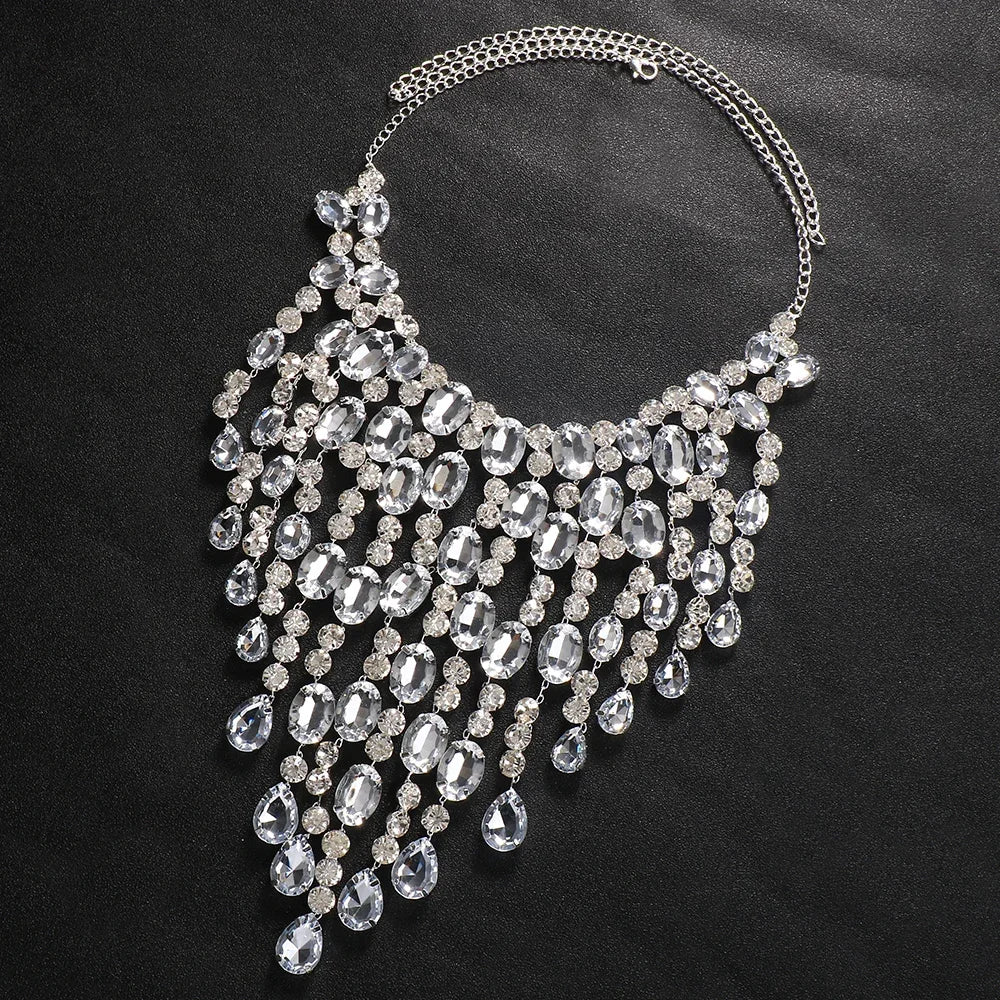 Oversized Rhinestone Fringe Choker Necklace