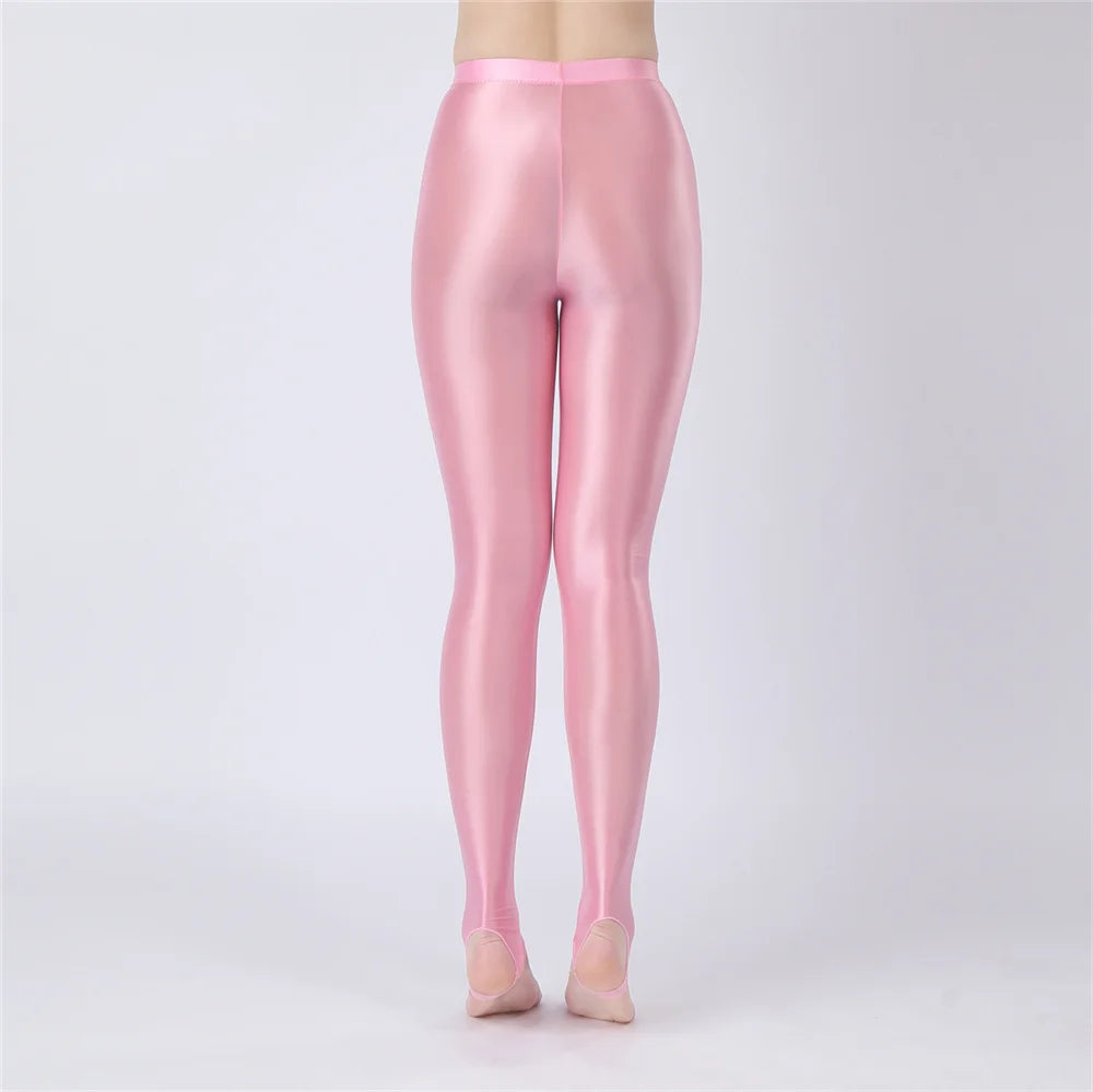 Thin Sheer Oil Glossy High-Stretch Pencil Pants Candy Color Yoga Leggings