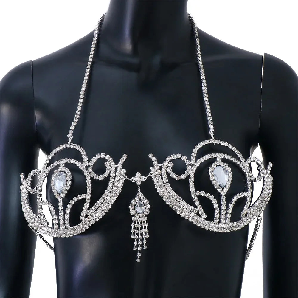 Teardrop Rhinestone Bra Chain Top