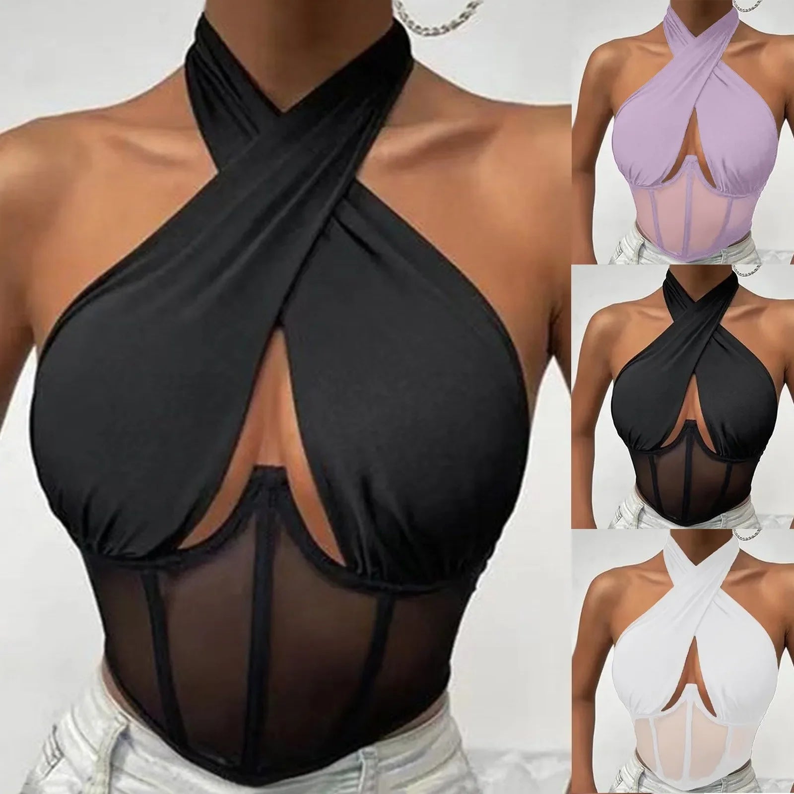 Sleeveless Fishbone Corset Cropped Top