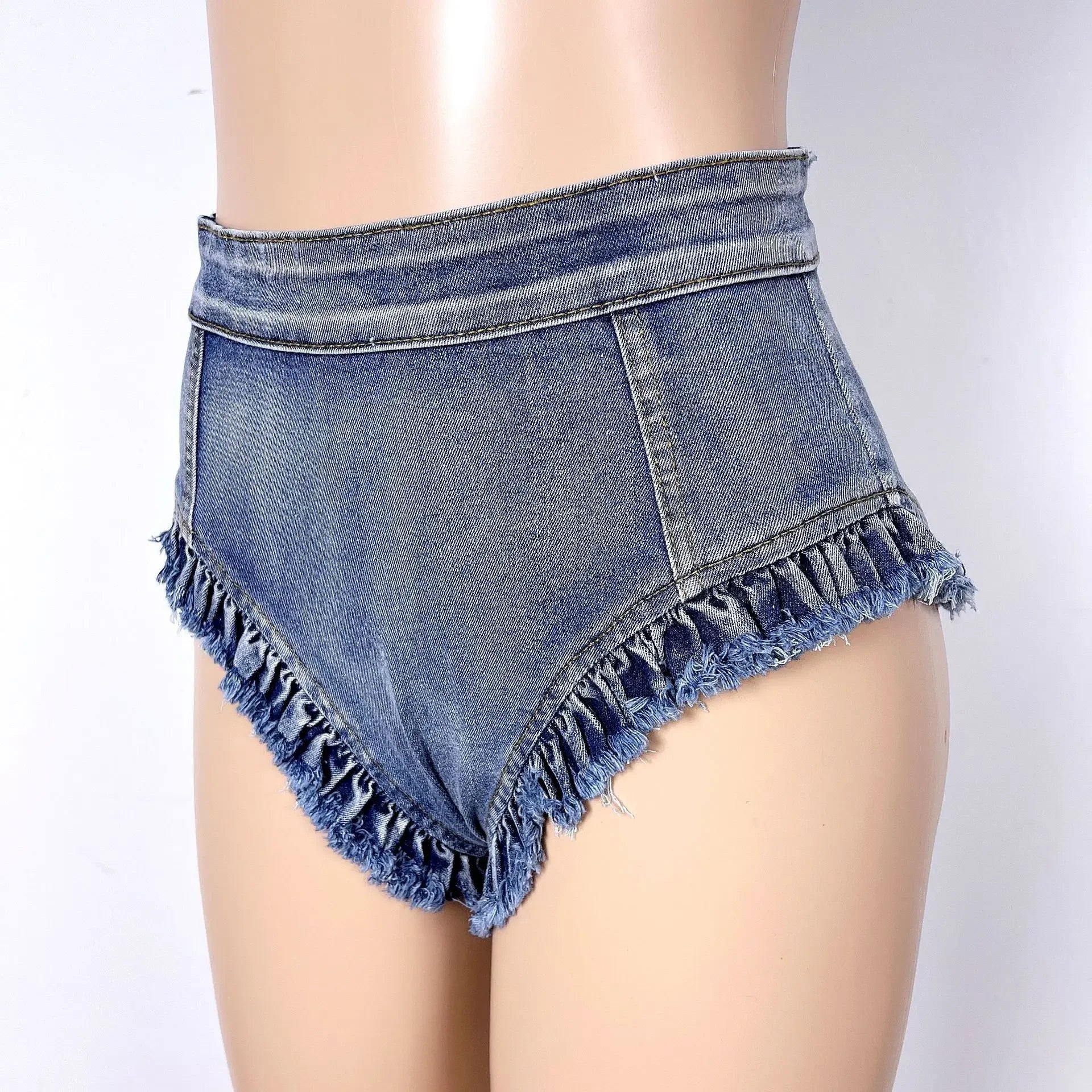 High Waist Distressed Denim Hot Pants Tassel Cheeky Nightclub Shorts