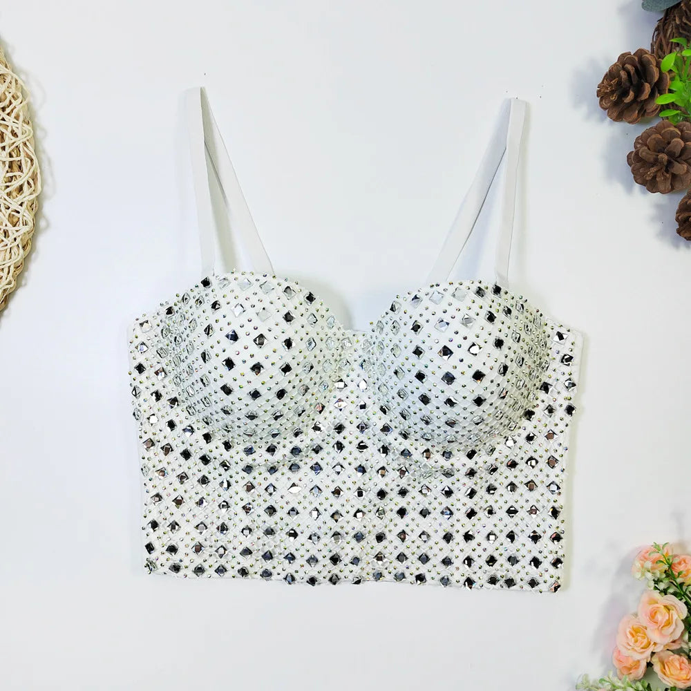 Diamond Mesh Studded Bustier Corset Crop Top High Street Evening Bralette