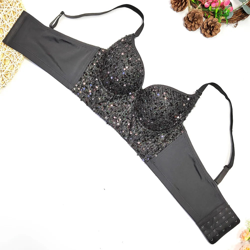 Sequined Glitter Bustier Crop Top & Beaded Stage Camisole