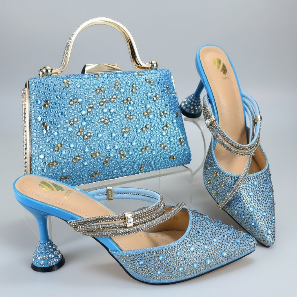 Italian Rhinestone Short Heel and Bag Set