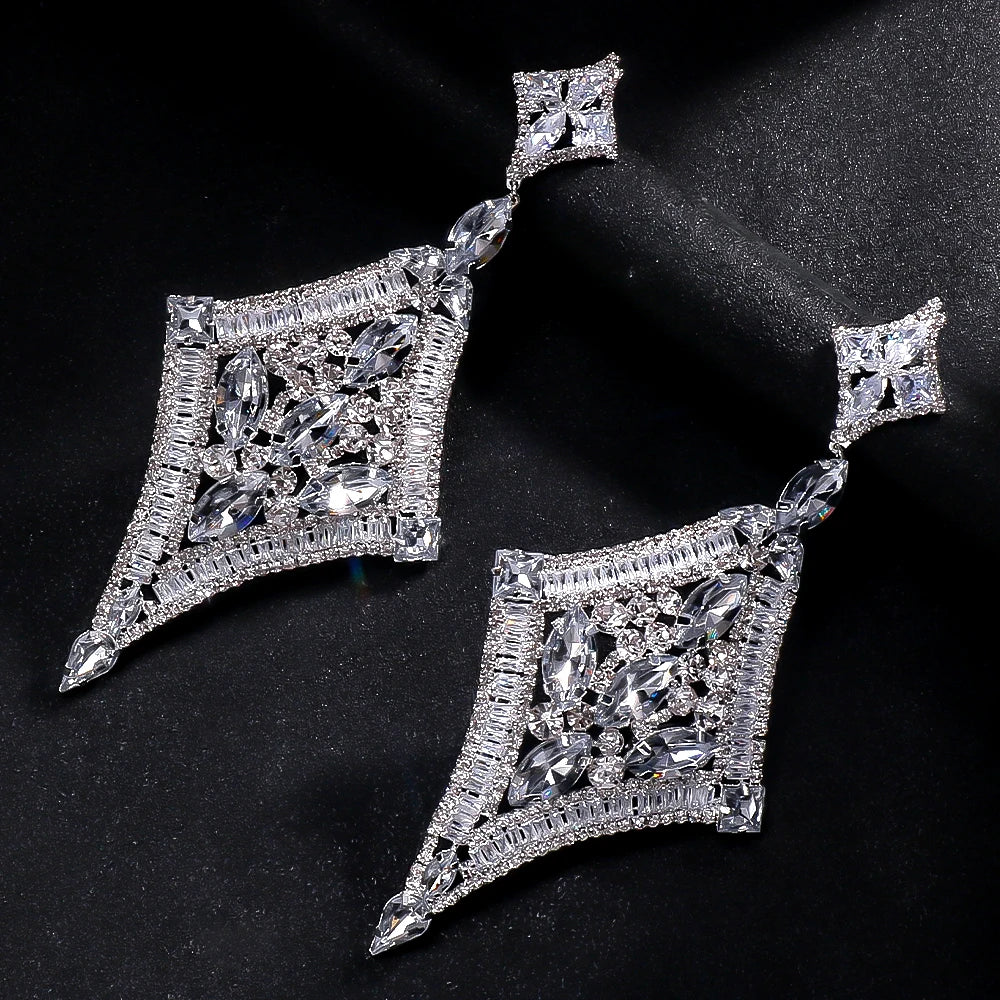 Oversized Glass Crystal Diamond Statement Drop Earrings Drag Queen Stage Jewelry