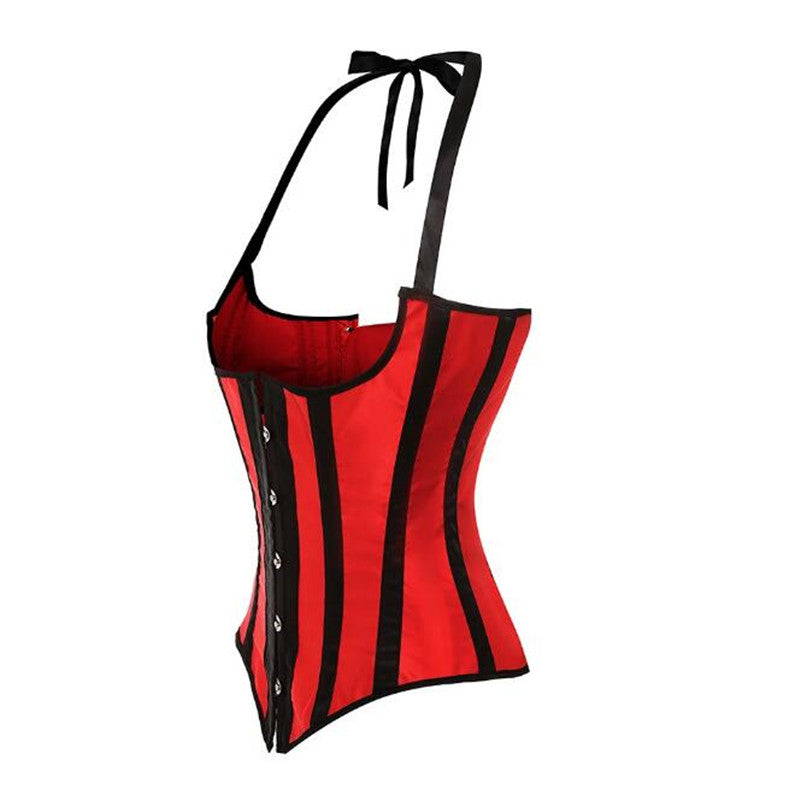 Gothic Striped Satin Halter Underbust Corset Vest 12 Spiral Steel Bones Bustier