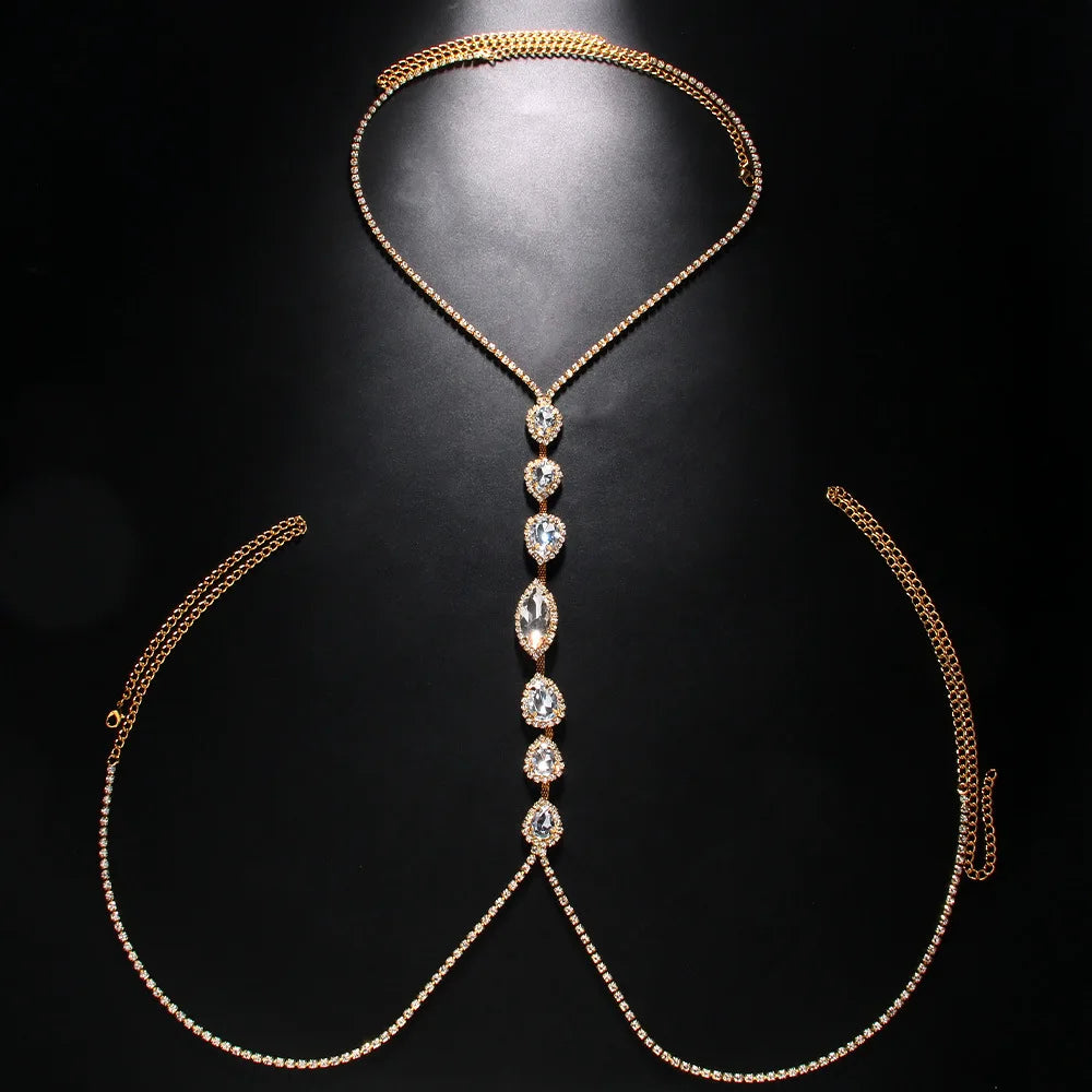 Teardrop Rhinestone Chest Chain Necklace