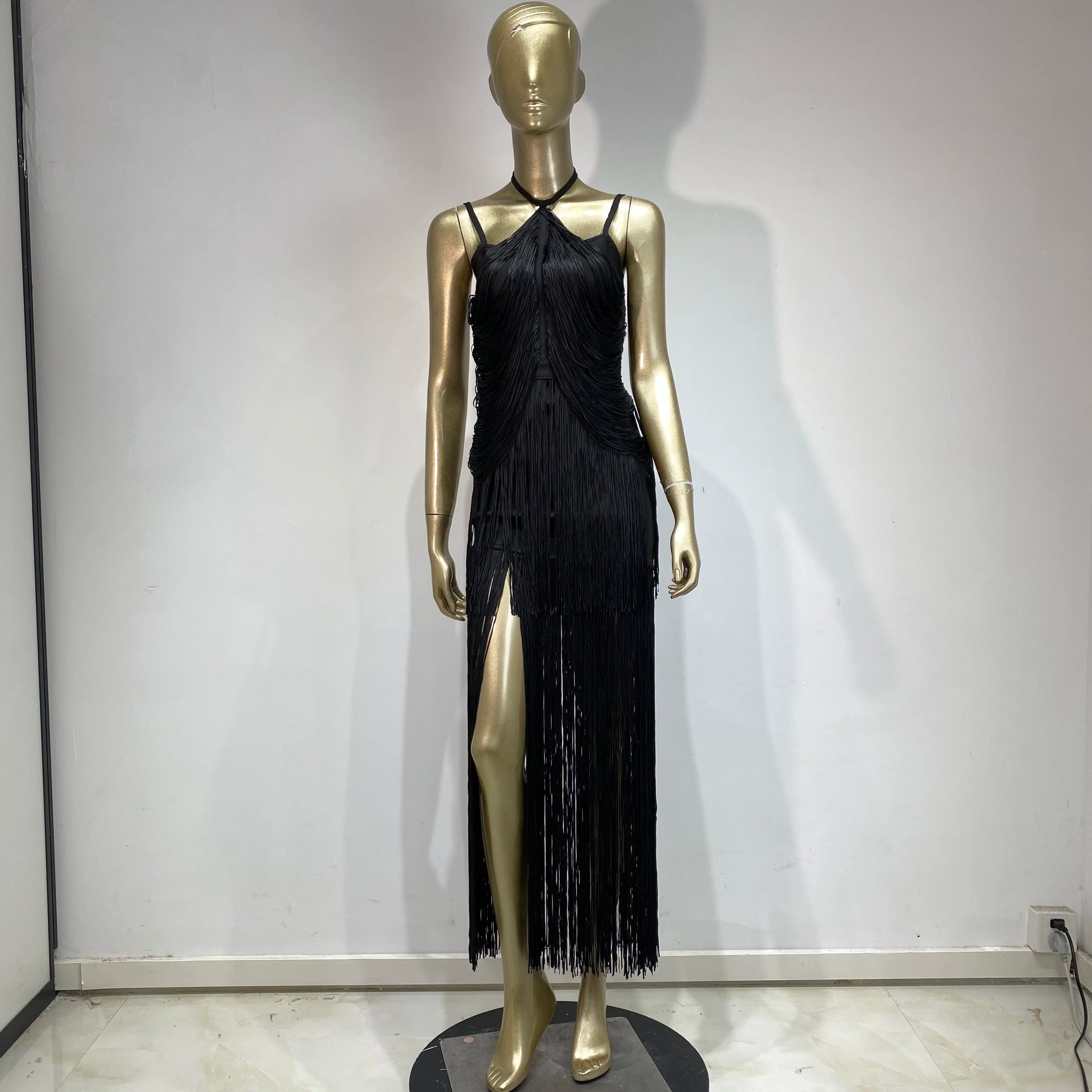 Double-Layer Fringe Bandage Ankle-Length Evening Gown & Gala Dress