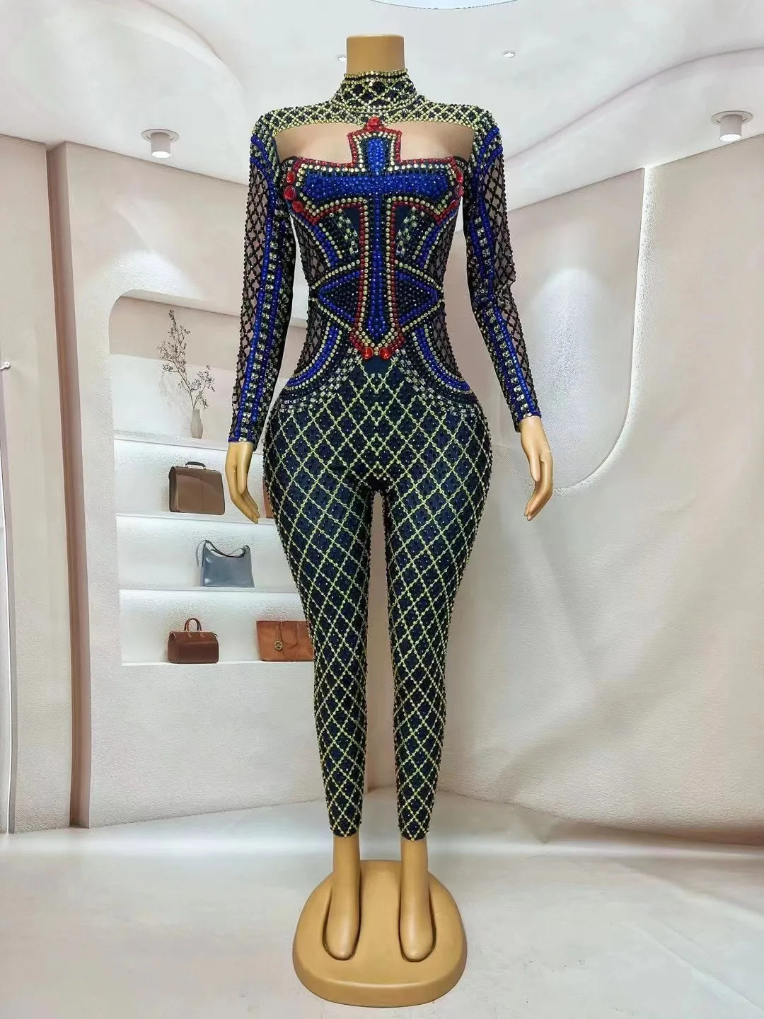 Women's Rhinestone Sparkly Jumpsuit | Sexy Stage Costume for Prom, Club, Birthday & Festival