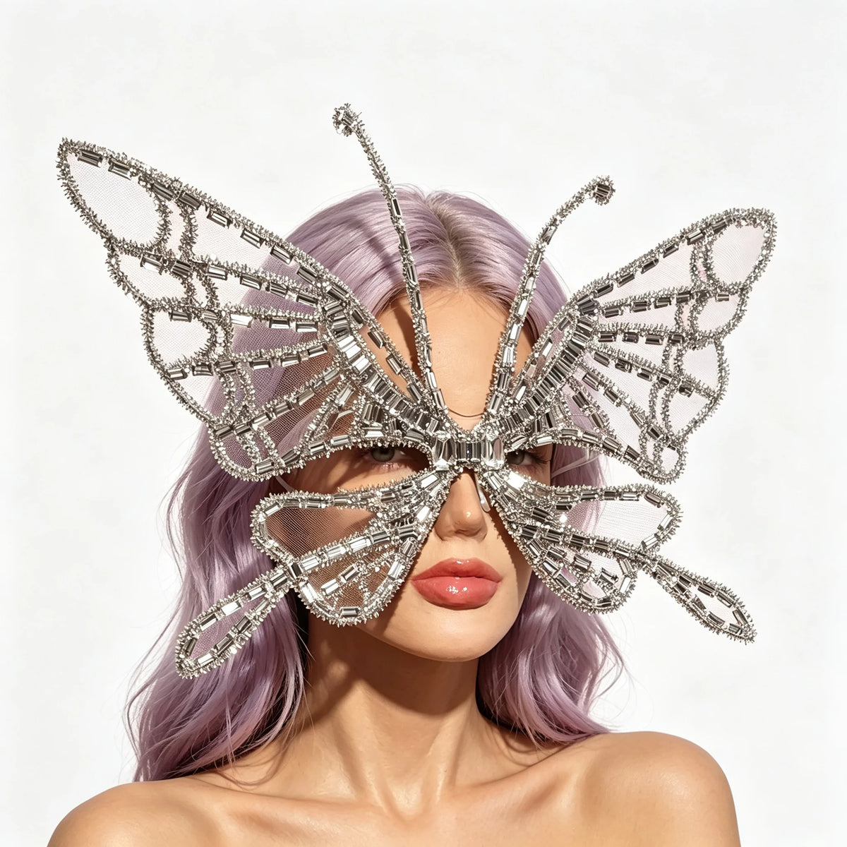 Silver Crystal Mesh 3D Butterfly Rhinestone Wings Jumpsuit