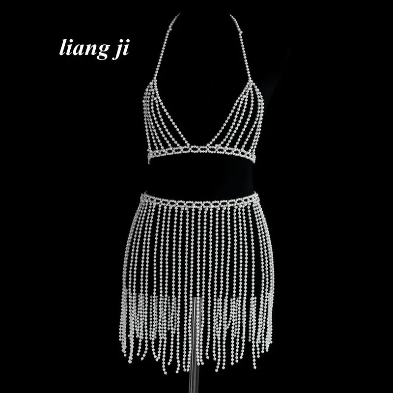 Simulated Pearl Bra & Skirt Body Jewelry