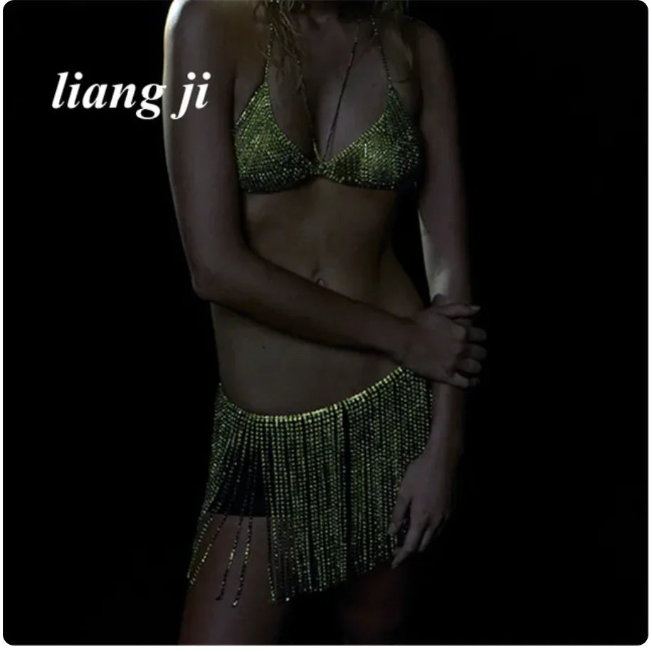 Rhinestone Tassel Bra & Skirt Chain Jewelry