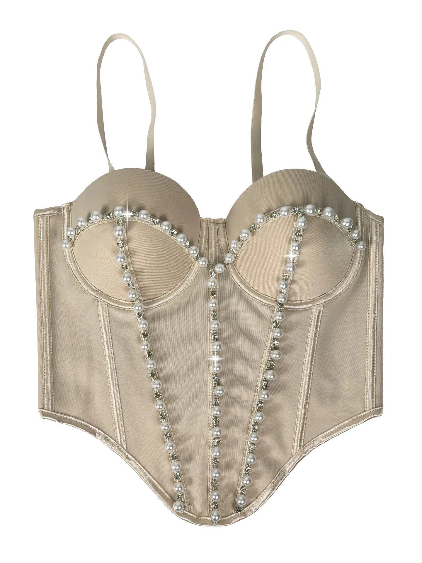 Pearl Embroidered Bustier Corset Crop Top High Street Evening Bralette
