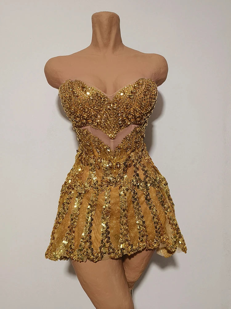 Gold Sequin Mini Dress Concert & Stage Performance Costume
