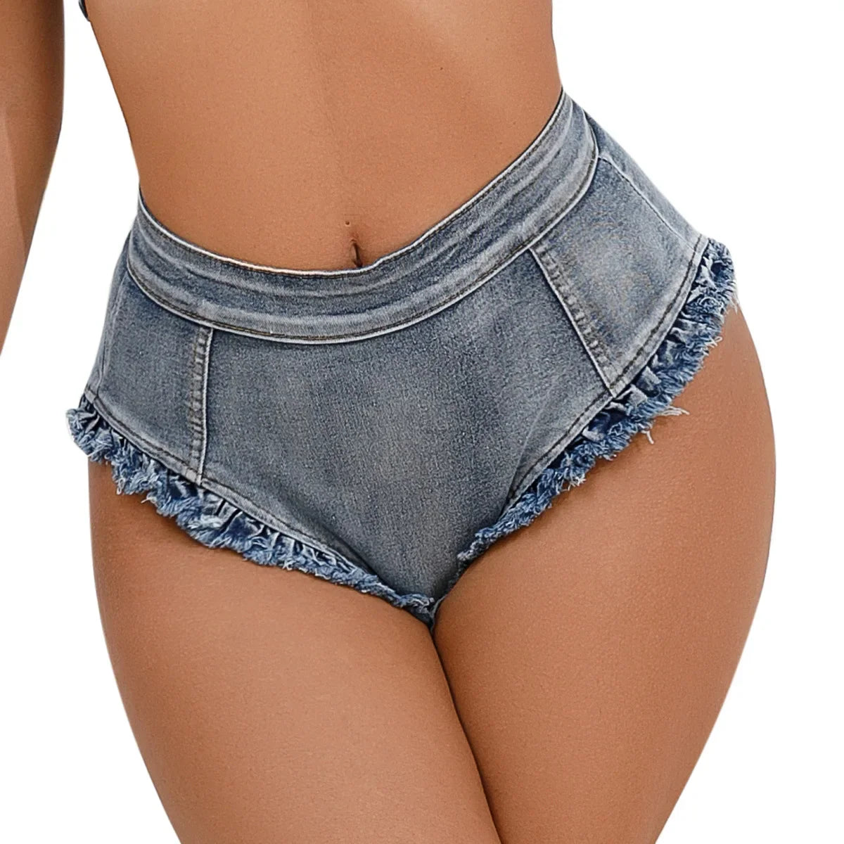 High Waist Distressed Denim Hot Pants Tassel Cheeky Nightclub Shorts