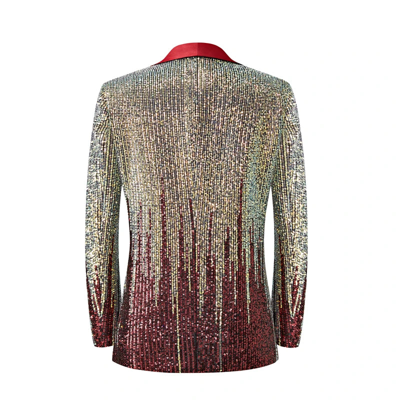 Men's Luxury Gradient Sequin Blazer Shawl Lapel Formal Stage Tuxedo Jacket