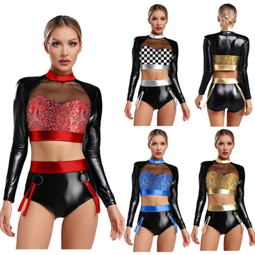 Fishnet Mesh & Metallic 2-Piece Bodysuit & Shorts Rave Costume Set