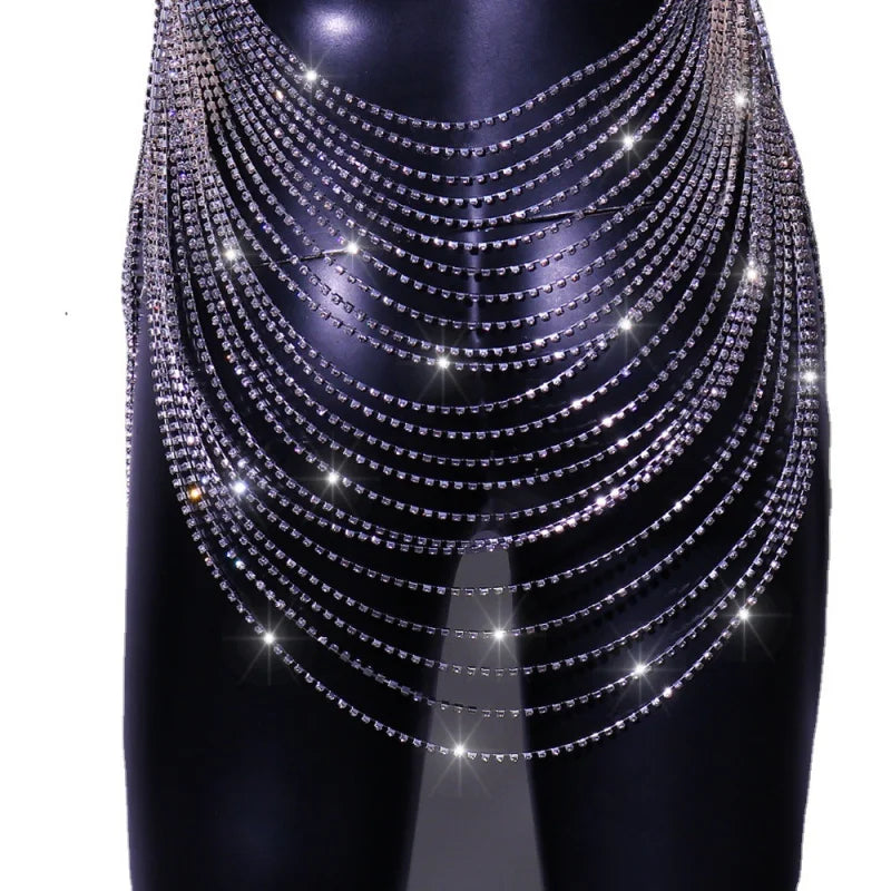 Layered Rhinestone Costume Chain Skirt