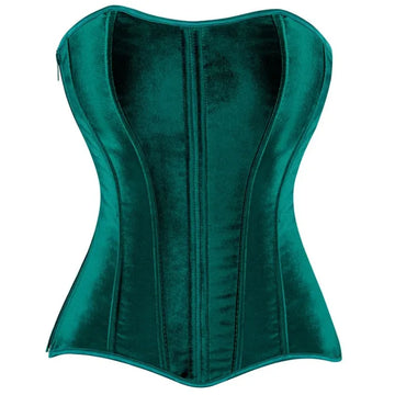 Green Velvet Overbust Corset Top Side Zipper Lace-Up Boned Bustier Top