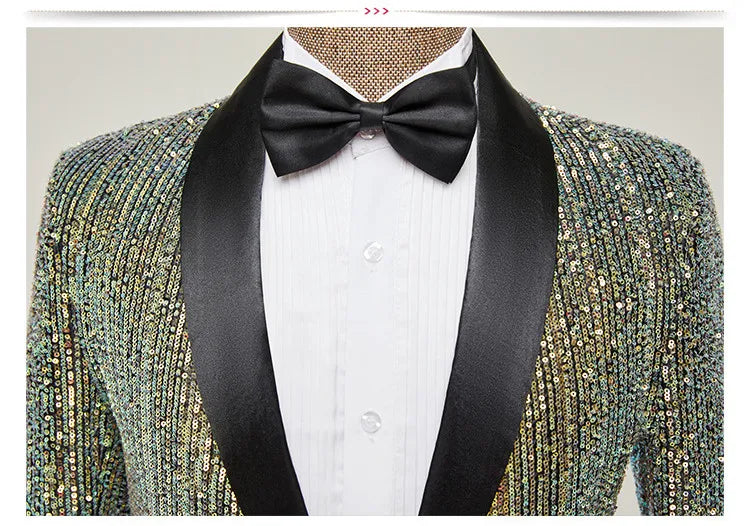 Men's Luxury Gradient Sequin Blazer Shawl Lapel Formal Stage Tuxedo Jacket