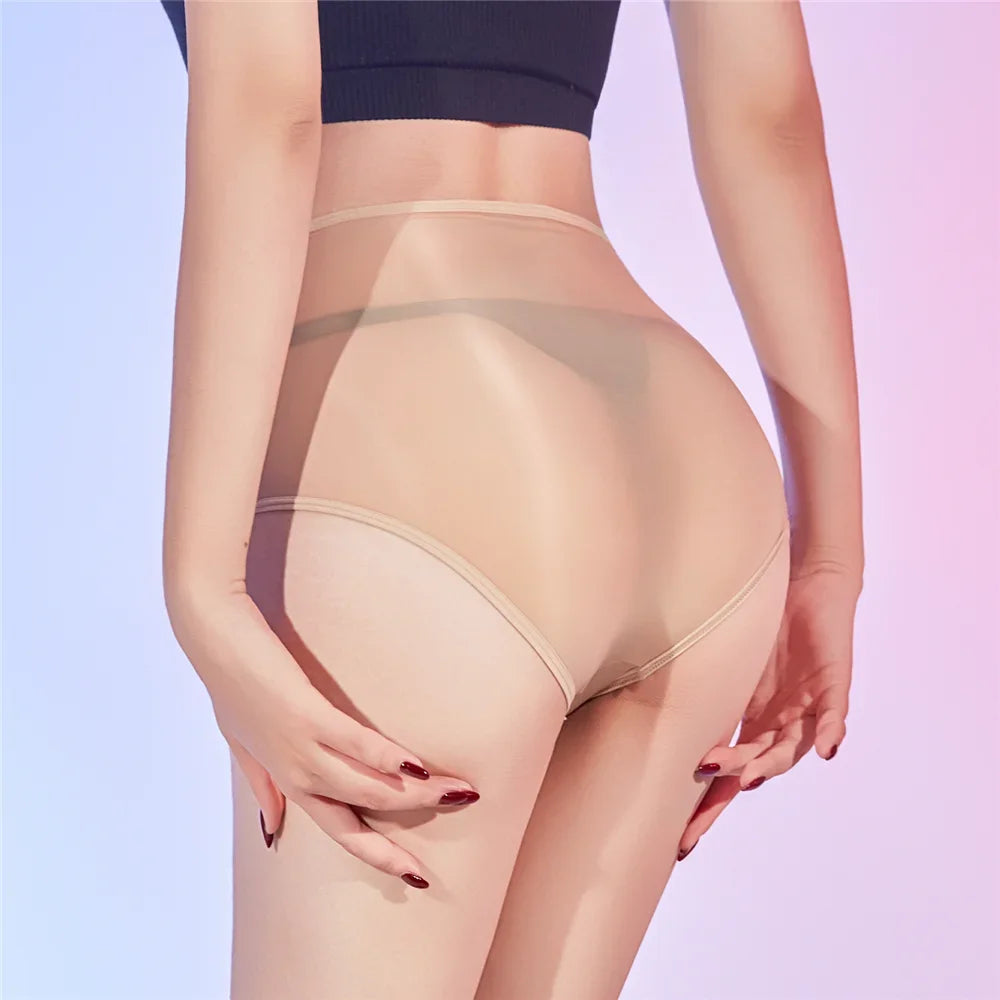 Sexy Women Unisex Silm Crotch Safety Short 6D Thin Bottom Wear Oil Shiny Briefs Sheer See Through U Convex Pouch Underwear